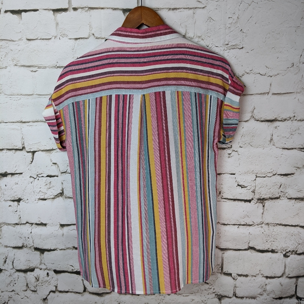 Aqua Multi Colored Striped Button Down - Picture 11 of 12